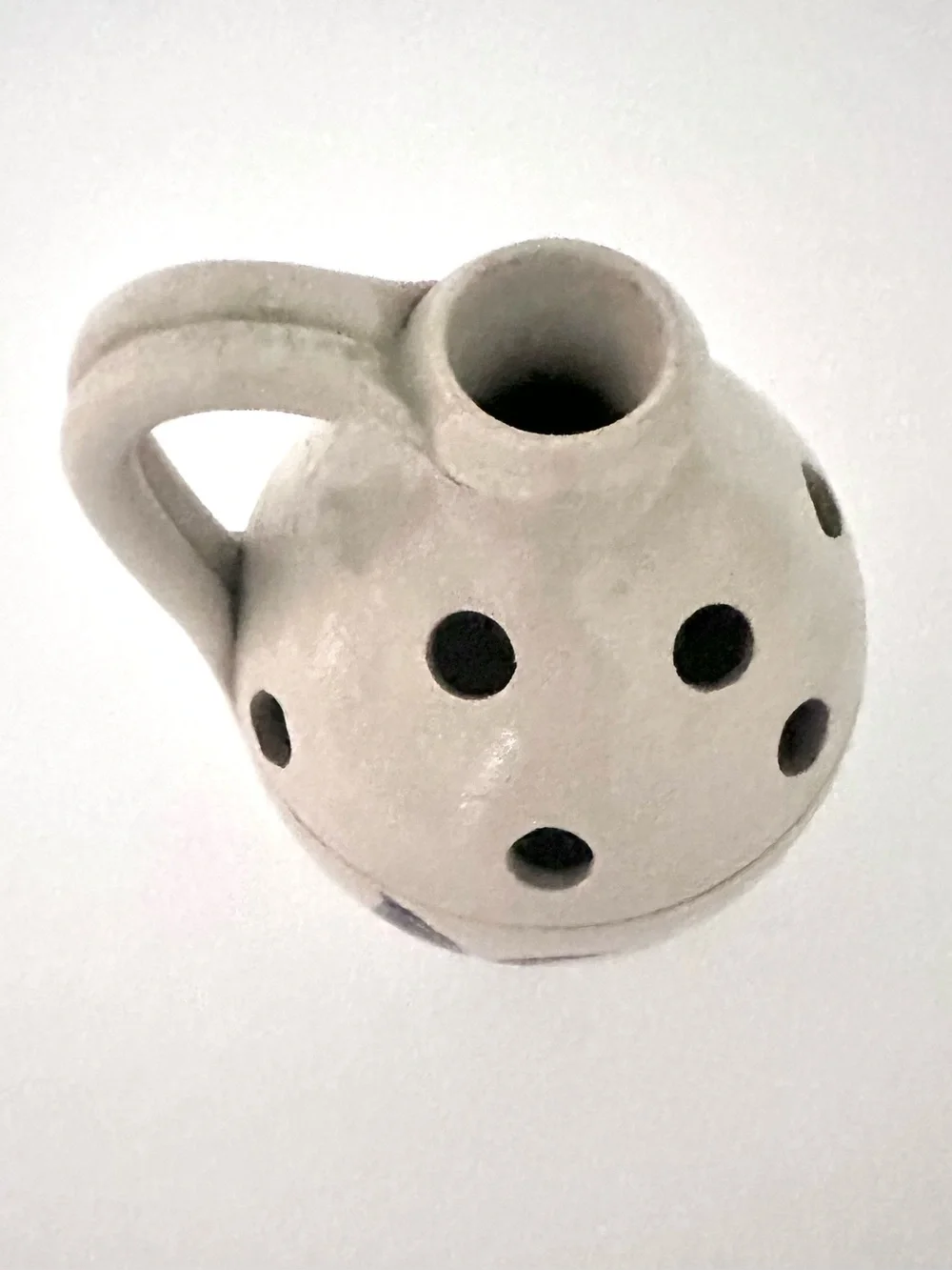 Williamsburg Pottery salt glazed mini jug bud vase blue floral/leaf 5in